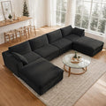 157.6 Modular Sectional Sofa Cloud Couch with 2 Ottoman Modern Boneless Couch with Plush Corduroy Fabric No Assembly Fluffy Deep Seat Upholstered Sofa for Living Room (Black U Shape)