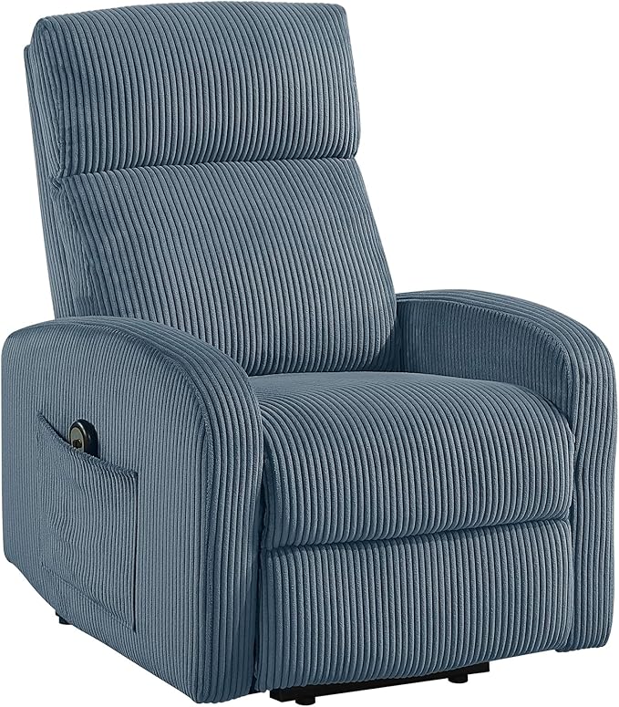 Lexicon Power Lift Recliner Chair for Elderly with Remote Control Gentle Lift Motion Side Pocket Armrest Corduroy Upholstered Electric Recliner for Living Room/Bedroom Easy Assembly Midnight Blue