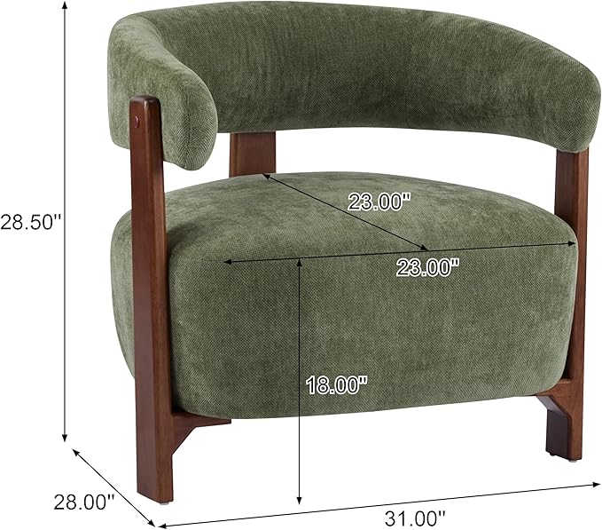 Christopher Knight Home Zax Modern Accent Chair for Living Room Upholstered Lounge Chair Indoor with Wooden Frame Comfy Reading Seating with 3 Legs Design Armchair with Cushion Green + Walnut