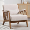 Bonzy Home Mid Century Modern Accent Chair Upholstered Arm Chair Solid Wood Comfy Reading Chairs with Lumbar Pillow for Living Room Bedroom Reading Room Beige