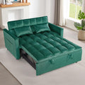 54 Convertible Sofa Bed Velvet Sleeper Sofa with Pull-Out Bed 3-in-1 Futon Couch with Reclining Backrest and Side Pocket Modern Loveseat for Living Room (Dark Green)