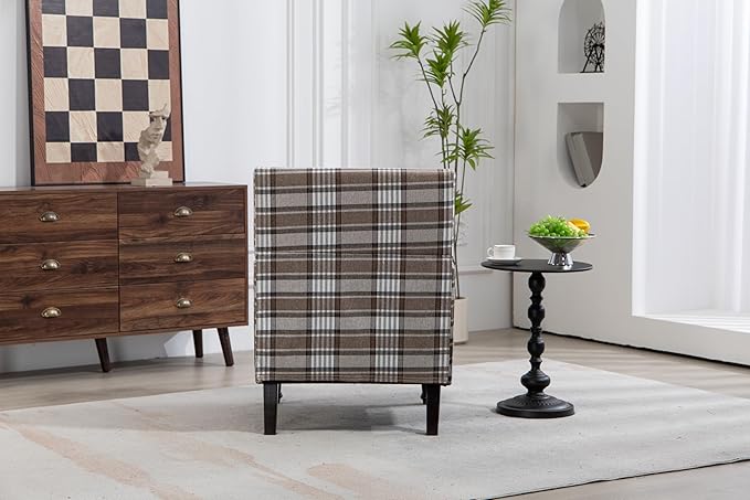 GDFStudio Upholstered Accent Armchair Modern Side Chair with Tapered Wood Legs Cotton Linen Fabric with Nailhead Trim for Living Room Bedroom Reading Room Set of 1 Coffee