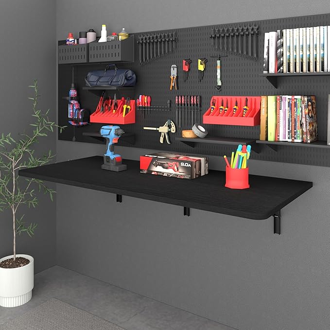 IAE 48 x 22 Floating Foldable DeskWall-Mounted Folding Computer Table with Engineered WoodStudy Table with Shelf BracketsFold Down ShelfFold Computer Desk for Small ApartmentHolds 500 lbBlack