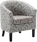 BELLEZE Accent Barrel Chair Linen Round Chair Club Tub Sofa Corner Chair with Flared Legs and Cozy Soft Padding for Living Room Bedroom Waiting Room - White &amp Gray