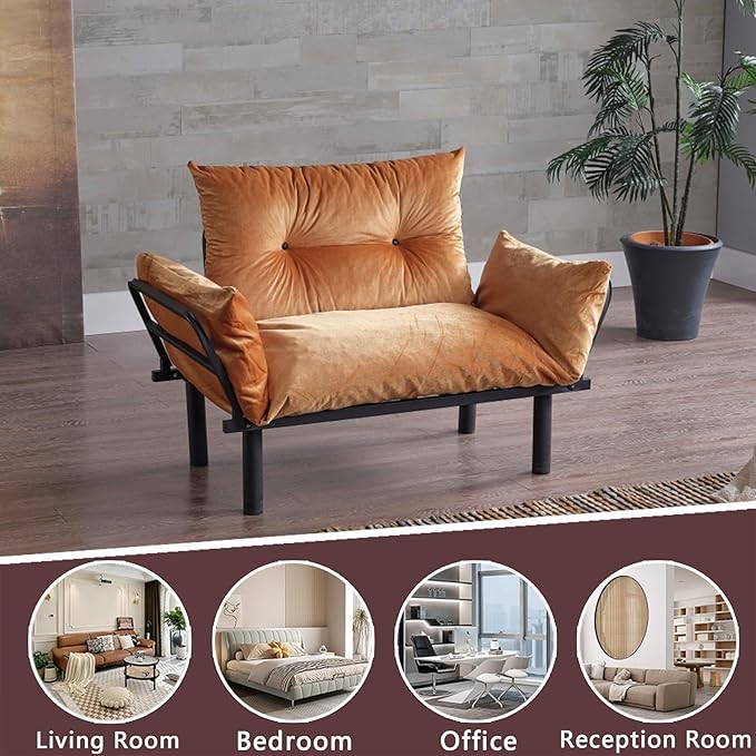 49 Mini Couch with Mattress Included Small Loveseat Sofa Chair for Small Space Oversized Accent Chair and a Half Metal Frame (Mustard)