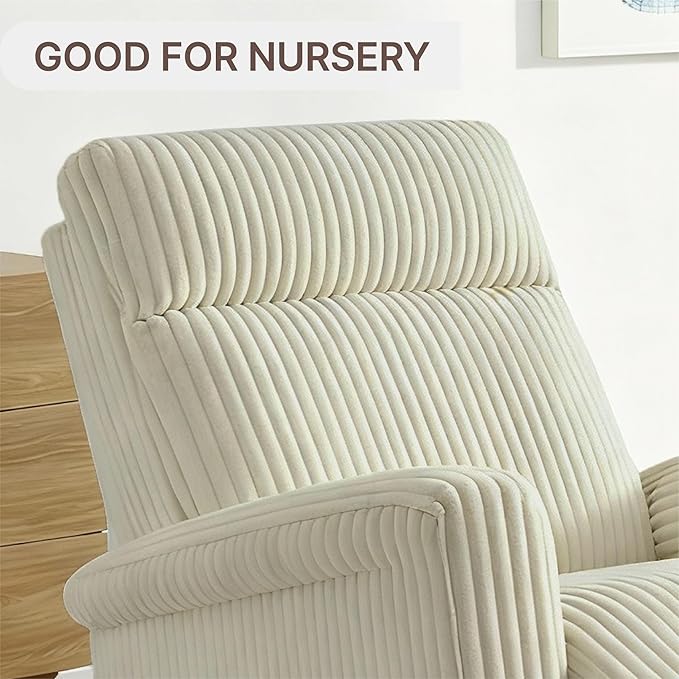 Swivel Rocker Recliner for Adults Corduroy 360 Degree Swivel Glider Recliner Manual 3-Position Adjustable Easy Assembly for Small Space Living Room Nursery Bedroom