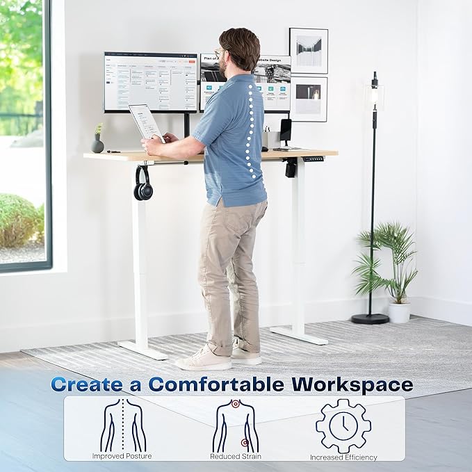 VIVO Electric 55 x 28 in Standing Desk Memory Height Adjustment 1B Series Holds 220 lbs One-Piece Light Wood Top White Frame DESK-KIT-1W55C
