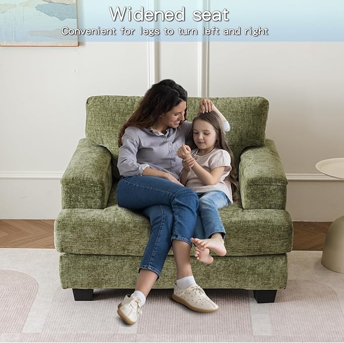 Oversized Accent Chair with Armrest OrganizerComfy Living Room Chairs with Thick CushionUpholstered Modern ArmchairBig Reading ChairSofa Chair for BedroomGreen