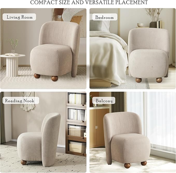 Comfy Reading Chair for Kids Teens &amp Adults Armless Barrel Chair Upholstered Single Sofa Chair &amp Occasional Chair for Living Room Small Chair &amp Corner Chairs for Bedroom (Khaki)