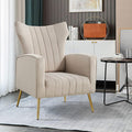 Modern Velvet Accent Chair with Arms Wingback Reading Chair with Gold Metal Legs Comfy Upholstered Single Leisure Sofa for Living Room Bedroom Club(Velvet+Grey)
