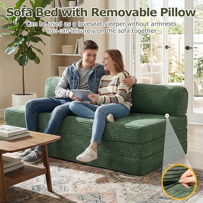 5-in-1 Convertible Sofa Bed Full Size Boneless Loveseat Sleeper with Removable Cushions &amp Washable Cover Futon Sofa Bed with Handle Pull Out Couch for Small Spaces Grey