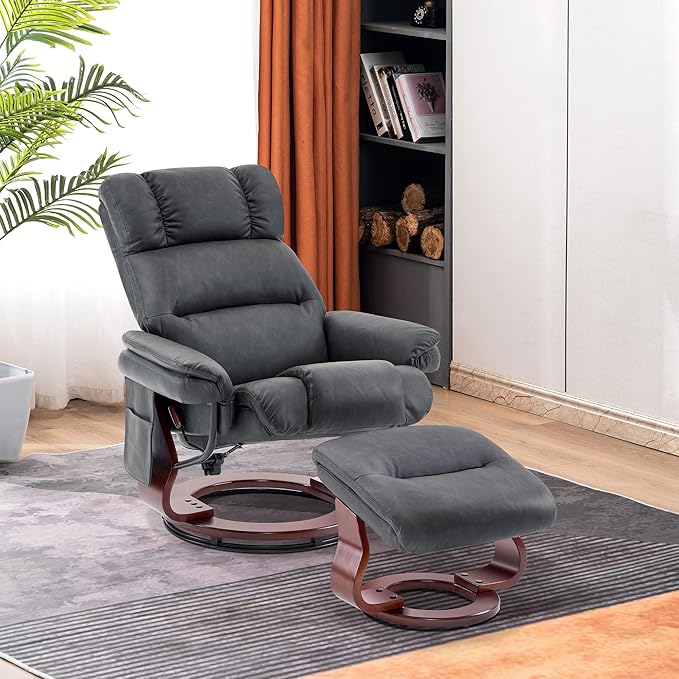 MCombo Swivel Recliners with Ottoman Reclining TV Chairs with Vibration Massage Faux Leather Ergonomic Lounge Chair for Living Room Bedroom 4832 (Dark Grey)