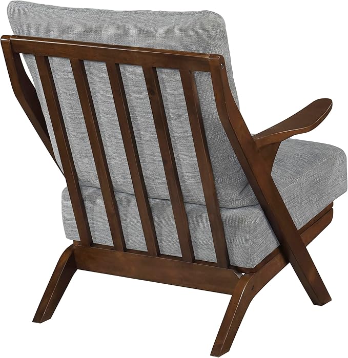 Lexicon Mid Century Modern Accent Chair Pascal Brown Solid Rubberwood Frame Reversible Back Cushion Woven Chenille Upholstered Reading Chair for Living Room/Bedroom/Office Grey