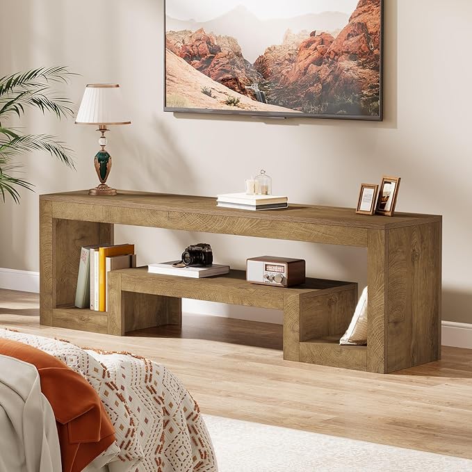 Tribesigns 63-Inch TV Stand for 55/60/65/75-Inch TVs Farmhouse Entertainment Center with Open Storage Shelves Wood Television Console for Living Room Bedroom Wood