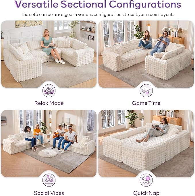 TYBOATLE 135’’ Boneless Slow-Rebound Memory Foam Couch Cloud Sectional Couches for Living Room w/Upgraded Fabric Deep Seat Comfy Fluffy U Shaped Modular Sectional Sofa w/Chaise Beige