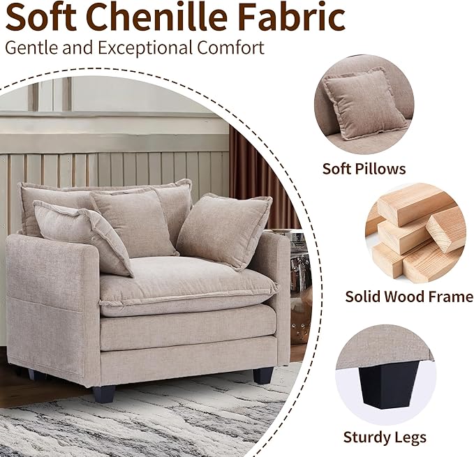 SweetGO corporation 40 Chenille Lounge Chair for Reading Modern Couch Cozy Sofa Bed Upholstered Living Room Single Sofa Accent Chair with Ottoman Coffee
