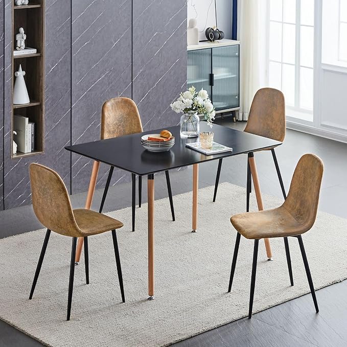 FurnitureR Set of 4 Armless Suede Accent Chairs Mid Century Modern Chairs with Black Metal Legs for Living Room Lounge Bedroom Suede Brown