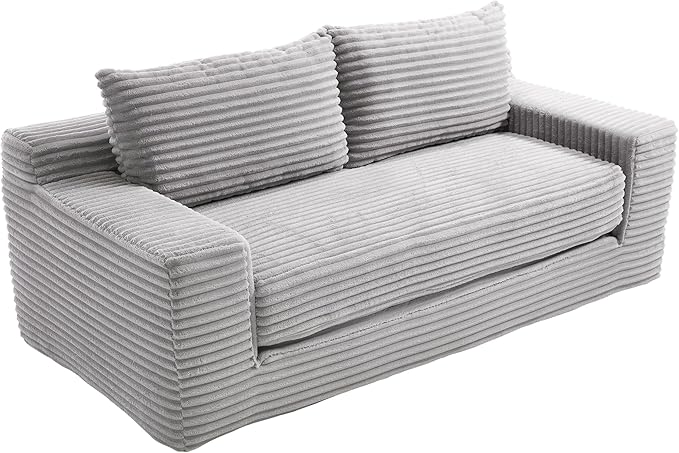 KIVENJAJA 70.87 Boneless Loveseat Sofa Modern 2-in-1 Convertible Sleeper Sofa Comfy Cloud Loveseat Couch Corduroy Small Boneless Couches for Living Room Small Space Bedroom Grey