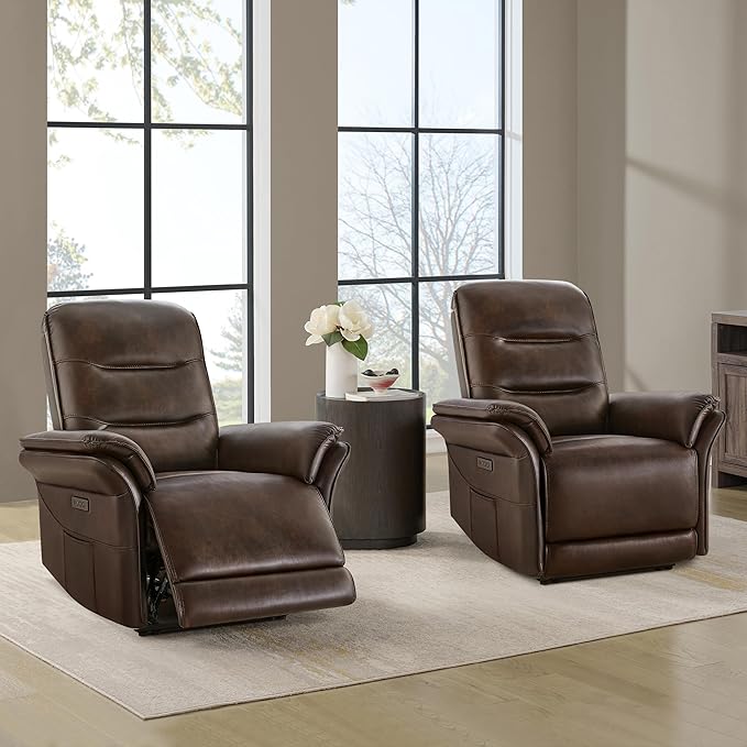 Power Recliner Chair with Adjustable Headrest and Footrest Dual Motor Leather Reclining Chair with USB/Type-C Charging Zero Gravity Modern Electric Recliner for Adults Living Room Bedroom