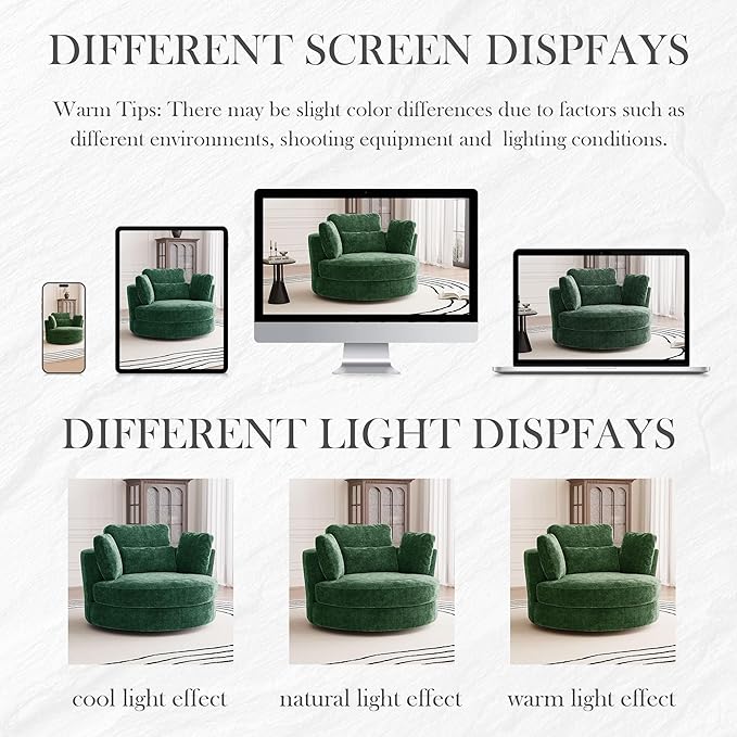 Aoiy &amp Wifon 50.2'' W Oversized Swivel Barrel Chair Green Swivel Accent Chair for Living Room Round Oversized Arm Chair with 4 Pillows Deep Seat &amp Extra Wide Chenille