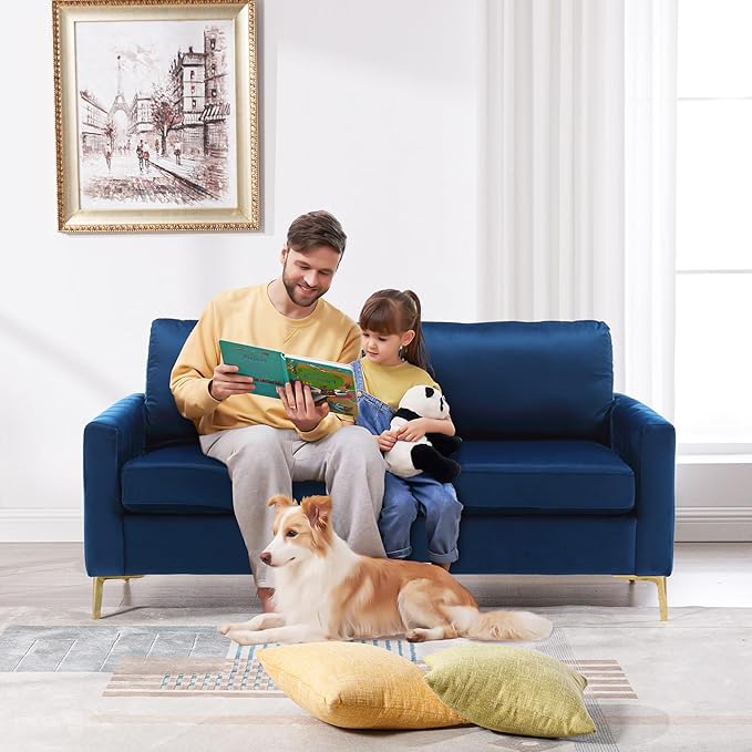 Small Couch for Bedroom 65 Mid Century Modern Loveseat Sofa Love Seat Living Room Comfy Channel Tufted Velvet Upholstered 2 Seater Sectional Couches for Small Space Office Apartment (Navy Blue)