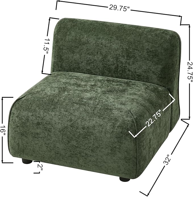 Christopher Knight Home Heca Low Profile Modern Accent Chair Upholstered Lounge Chair Indoor Curved Single Sofa Wooden Frame and Thick Cushion Space-Saving Armless Living Room Chair Green