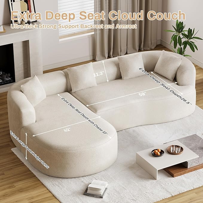 111 Modern Curved Cloud Couch Sectional Sofas for Living RoomOversized L Shape Couch with Left Chaise Modern Luxury Chenille 4-Seater Extra Deep Seat Couches No Assembly RequiredWhite