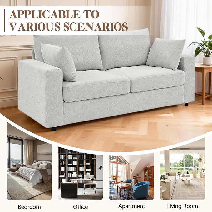 71 Loveseat Sofa Upholstered Love Seat with Deep Cushions &amp Removable Pillows Modern Polyester Couch for Bedroom Living Room &amp Office (Beige)