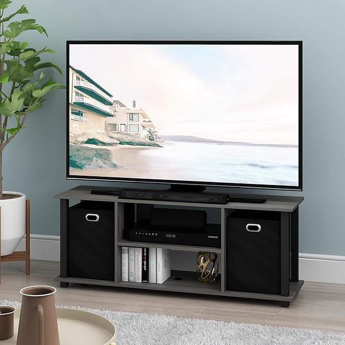 FURINNO Econ Entertainment Center French Oak Grey/Black/Black