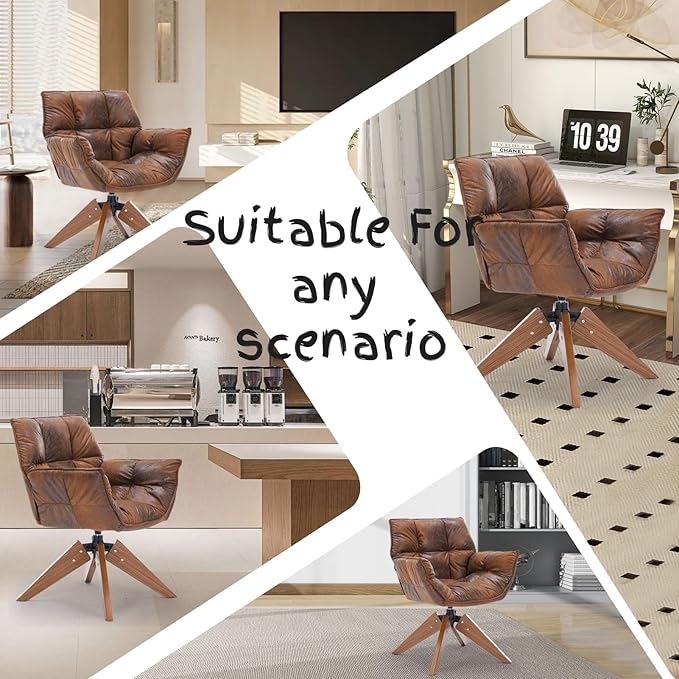 Mid Century Accent Chair Hot Stamping Cloth Desk Chair no Wheel Modern Cozy Vanity Chair Advanced &amp Wear-Resistant with Amrest Wood Legs for Living Room Reading Room Bedroom (Brown)