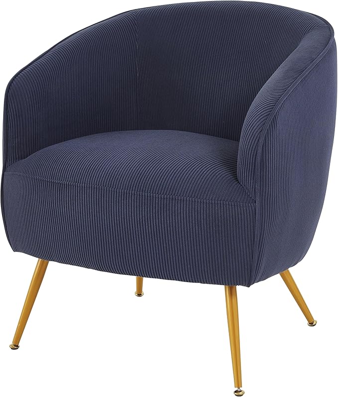 Modern Corduroy Accent Chair with Gold Metal Legs Channel Back Design and Soft Upholstery Comfortable Seating for Living Room Bedroom or Office Blue