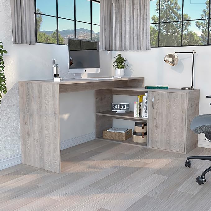 L-Shaped Desk Office Light Gray