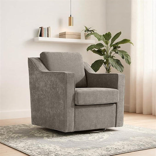 Swivel Accent Chair Modern Round Barrel Arm Chair for Living Room Bedroom Comfy Club Reading Chairs for Adults (Chenille Sand Set of 1)
