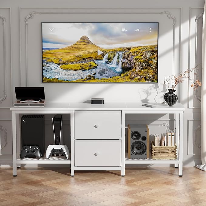 TV Stand Suitable for TVs up to 55 Inches Entertainment Center with Storage Drawers and Shelves Media Console Table for Living Room and Bedroom (White)