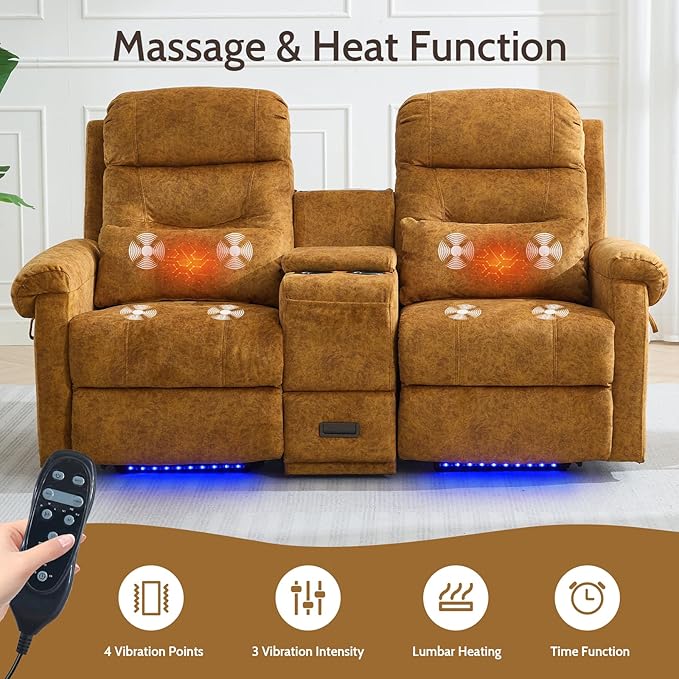 Power Lift Recliner LoveseatVelvet Reclining Loveseat Sofa RV Couch with ConsoleDual Power Lift Recliner Chair for Elderly with Heat and MassageElectric Lift Chairs for Living Room (Yellow)