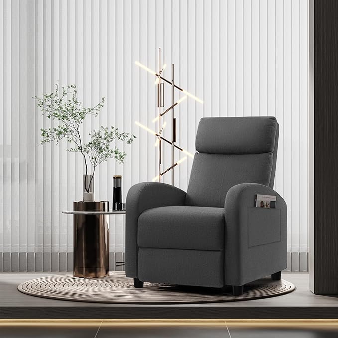 JUMMICO Recliner Chair Adjustable Home Theater Single Recliner Sofa Furniture with Thick Seat Cushion and Backrest Modern Living Room Recliners (Fabric Aurora Grey)