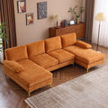 Karl home Convertible Sectional Sofa 110 U-Shape Sofa Couch 4-Seat Couch with Chaise ChenilleFabric Upholstered for Living Room Apartment Office Orange