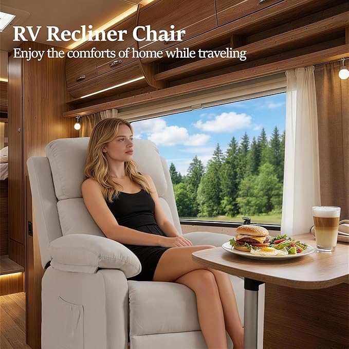 Recliner Chair Living Room Chairs for Adults Padded Deep Seat Reading Chair with Side Pockets Small Recliners for Small Spaces Lounge Chair for Living Room Bedroom and RV (Linen)