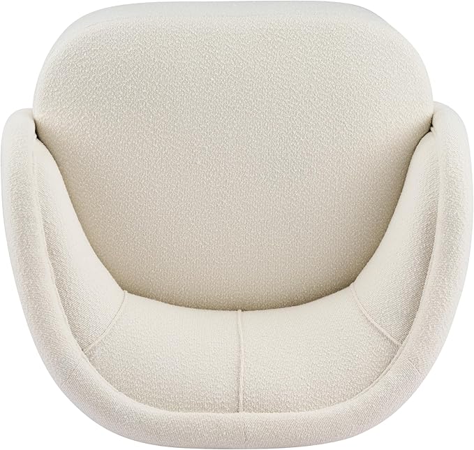 Scott Living Amanda Carly Low Profile Accent Chair Round Backrest Side Chair Living Room Armchair with Boucle Fabric Cushion Comfy Reading Chair for Bedroom Wooden Single Lounge Sofa Cream