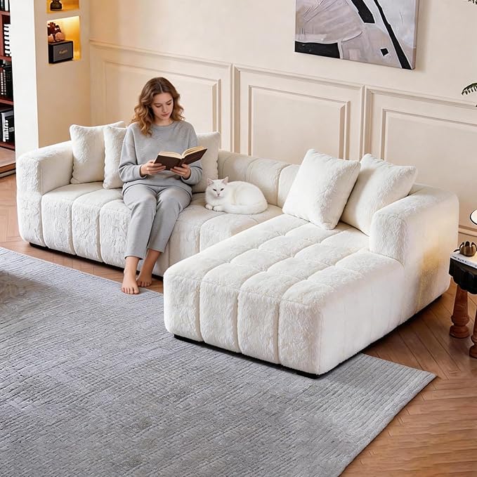 Modular Sectional Sofa Cloud Boneless Couch with Layered Cushion Upholstered Sofa in a Box Flexible Module Combination for Living Room No Assembly (White 108“)