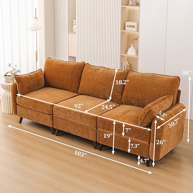 104'' Modular Sectional Sofa with All Seats StorageOversized 3-Seater Comfy Cloud Couches with 7.8'' Thick Cushion24.5'' Deep SeatBig Couch for Living RoomBedroomVeletYellow