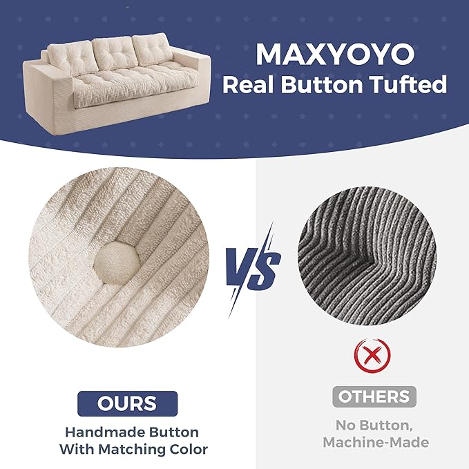 MAXYOYO Modern 3-Seater Sofa Couch Luxury Upholstered Living Room Sofa in a Box Soft High-Density Foam Lounger with Pillows Boneless Couch for Apartment Lounge Room