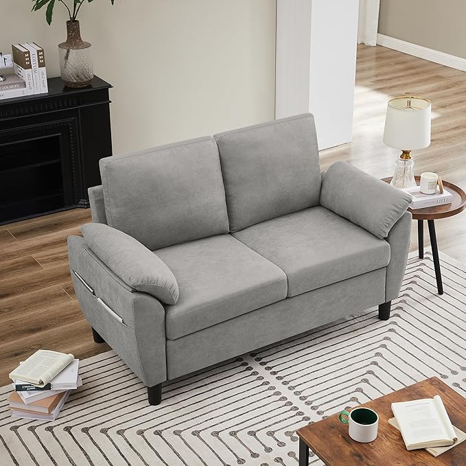 57 Modern Loveseat Sofa Love Seat Small Love Seat for Small Spaces Tool-Free Setup Sofa Couch for Living Room Dorm Office Bedroom Light Grey