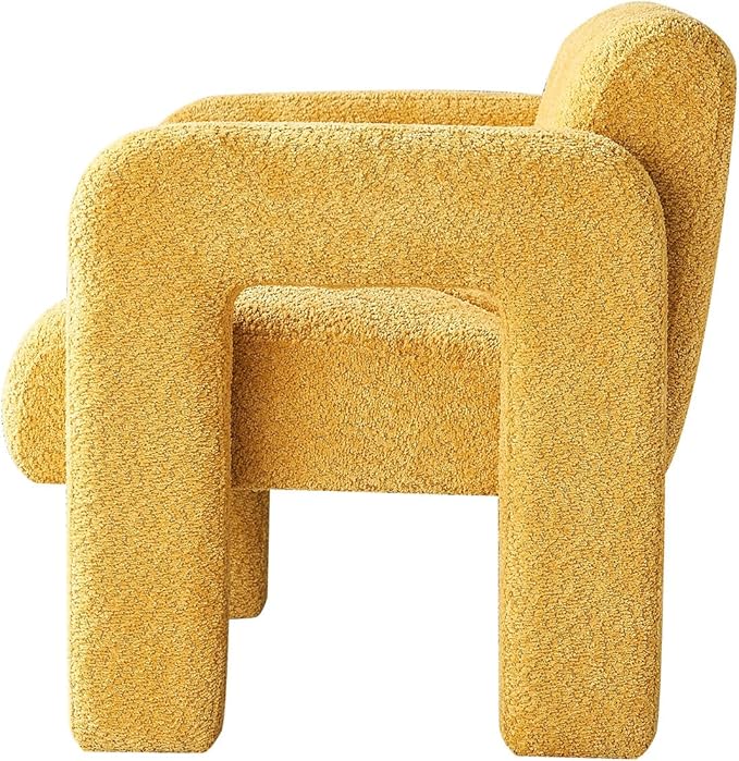Comfortable Boucle Accent Chair Yellow 31.1 Inch Wide Modern Living Room Bedroom Seating