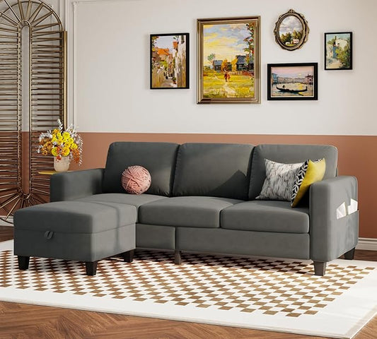 Youmumeub Sectional Couches for Living Room - Convertible Sofa and Storage Bench79''Modern Corner ConfigurationSuitable for Living Room Apartment Bedroom and Office-Blue-Gray | Washable Covers Mo