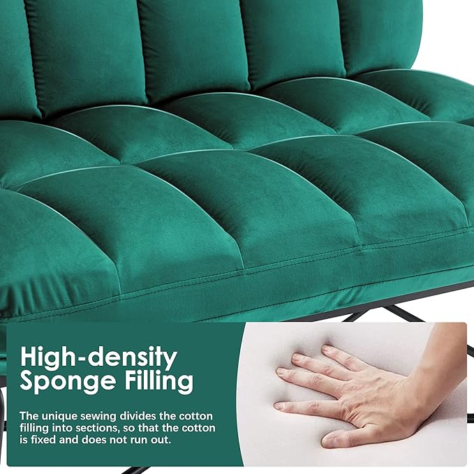 MCombo Loveseat Sofa Couch Mid-Century Velvet Armless Settee 2-Seater Upholstered Bench for Living Room Bedroom 4018 (Green)