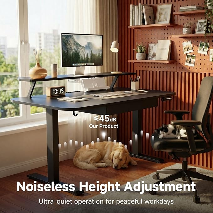GTPLAYER Electric Standing Desk with Drawers 55 x 24 Inches Height Adjustable Computer Desk with Monitor Stand Laptop Stand Home Office Sit Stand Up Desk with Memory Preset Black