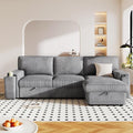 Modern Upholstered L-Shaped Convertible Corner Sofa Couch Pull-Out Sofa Bed Sleeper Sectional Sofa with Storage Bags and 2 Cup Holders on Arms for Living Room Office Apartment (Grey-2C)