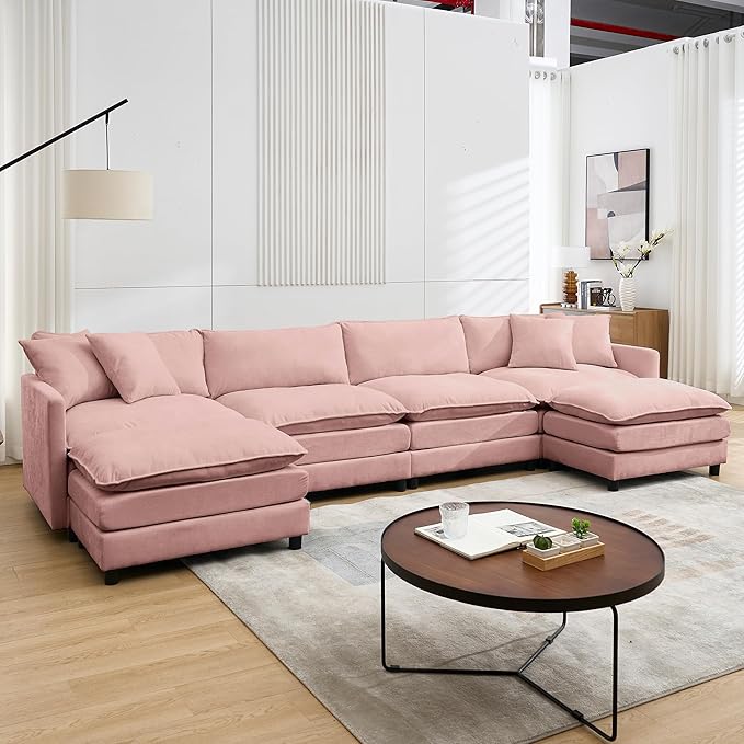 143.31 U Shaped Cloud Modular Sofa with Chaise Lounges Sectional Couches for Living Room Deep Seat Cloud Couch Chenille Comfy with Pillow