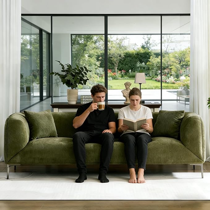 82.7 Modern Sofa Couch Sectional Sofa with Metal Legs Boucle Fabric 3 Seater Cloud Couch with 2 Pillows Upholstered Loveseat Couch for Living Room Apartment Office.(Green)